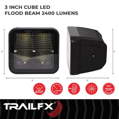 TFX 3" LED Light; 20W, 2400 Lumens; 90° Flood Beam; IP67 Rated; 30,000 Hours; Set of 2.