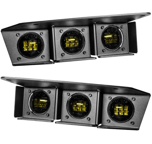 90W LED Fog Lights, Rectangular, 6000 Lumens, Yellow, Clear Lens, Includes 6 Lights, Relay Harness, OEM Switch, Y-Splitters, and Hardware