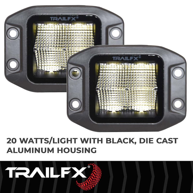 TFX 3" Flush Mount LED Lights; 20W, 2400 Lumens; 90° Flood Beam; IP67 Rated; Set of 2.