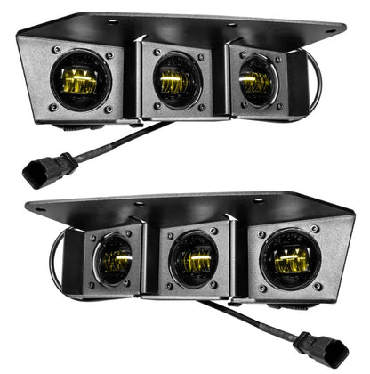 90W LED Fog Lights, Rectangular, 6000 Lumens, Yellow, Clear Lens, Includes 6 Lights, Relay Harness, OEM Switch, Y-Splitters, and Hardware