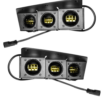 90W LED Fog Lights, Rectangular, 6000 Lumens, Yellow, Clear Lens, Includes 6 Lights, Relay Harness, OEM Switch, Y-Splitters, and Hardware