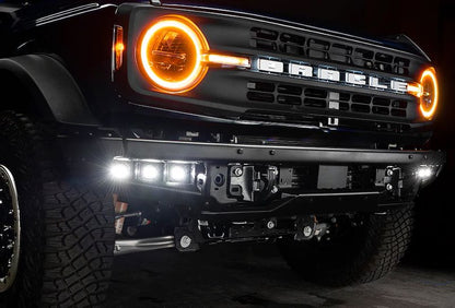 90W LED Fog Lights, Rectangular, 6000 Lumens, Yellow, Clear Lens, Includes 6 Lights, Relay Harness, OEM Switch, Y-Splitters, and Hardware