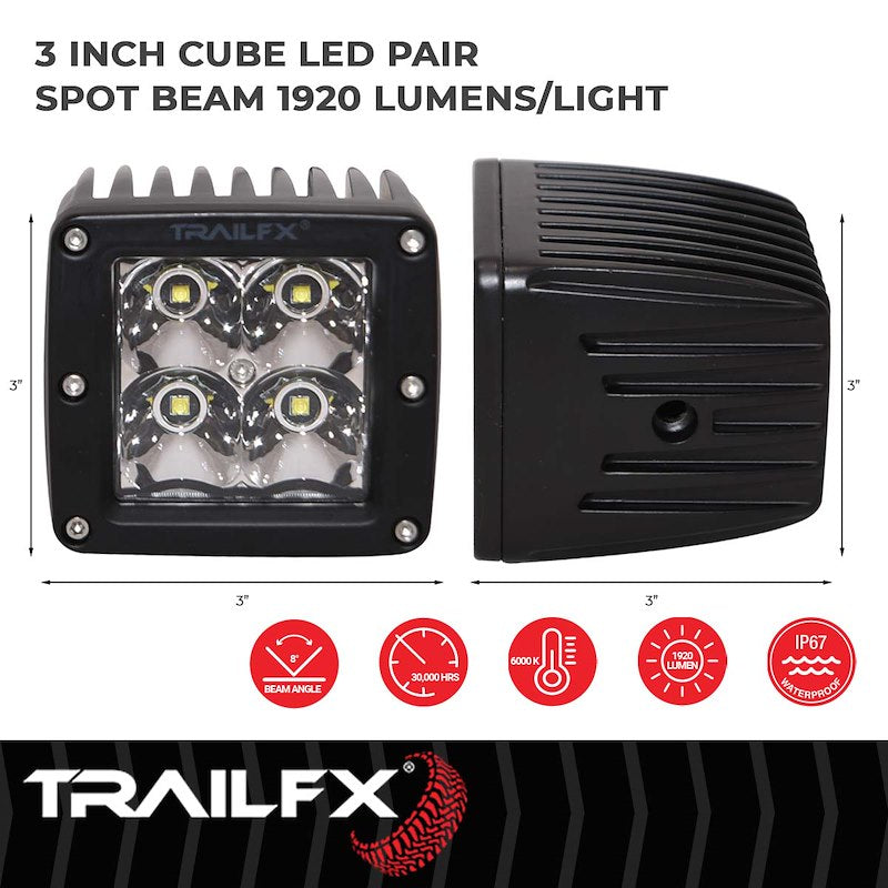 TFX 3" LED Fog Light; 20W, 1920 Lumens; 8° Spot Beam; IP67 Rated; Includes Wiring Harness, Set of 2.