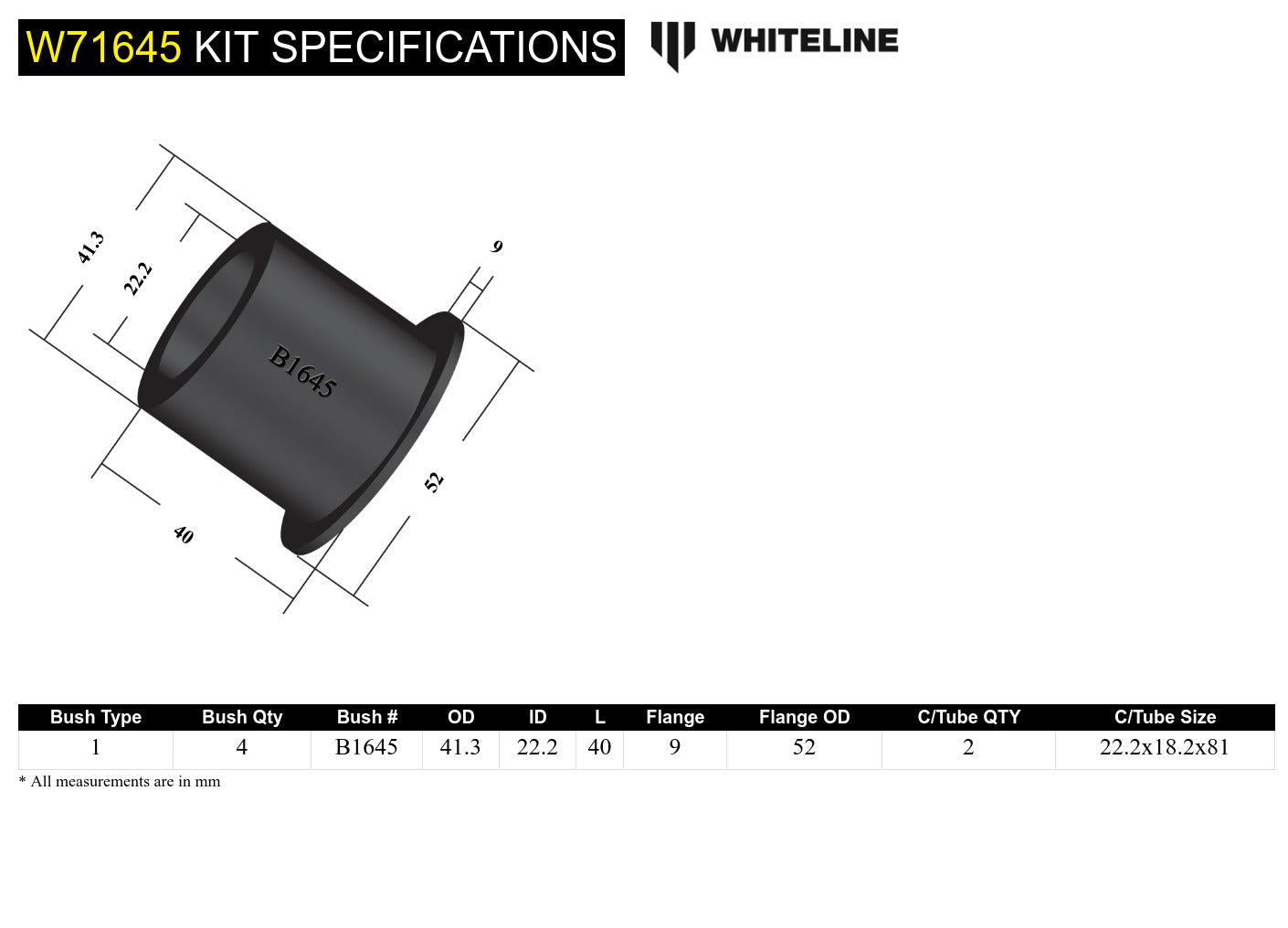 Whiteline Front Control Arm Lower Inner Bushing