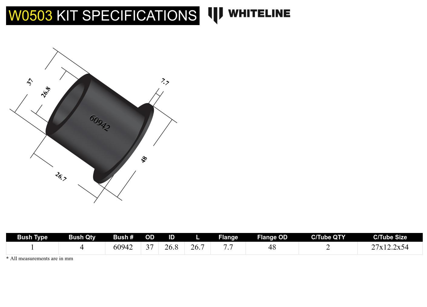 Whiteline Front Lower Control Arm Inner Forward Bushing Kit - Standard Alignment