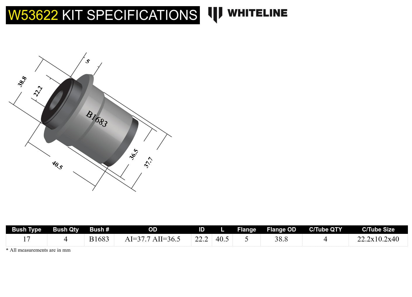 Whiteline Front Control Arm Upper Inner Rear Bushing