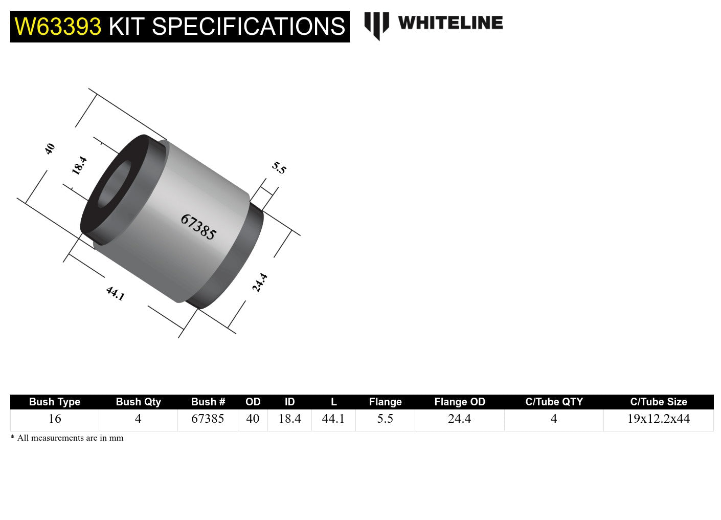 Whiteline Rear Control Arm Lower Front Inner and Outer Bushing