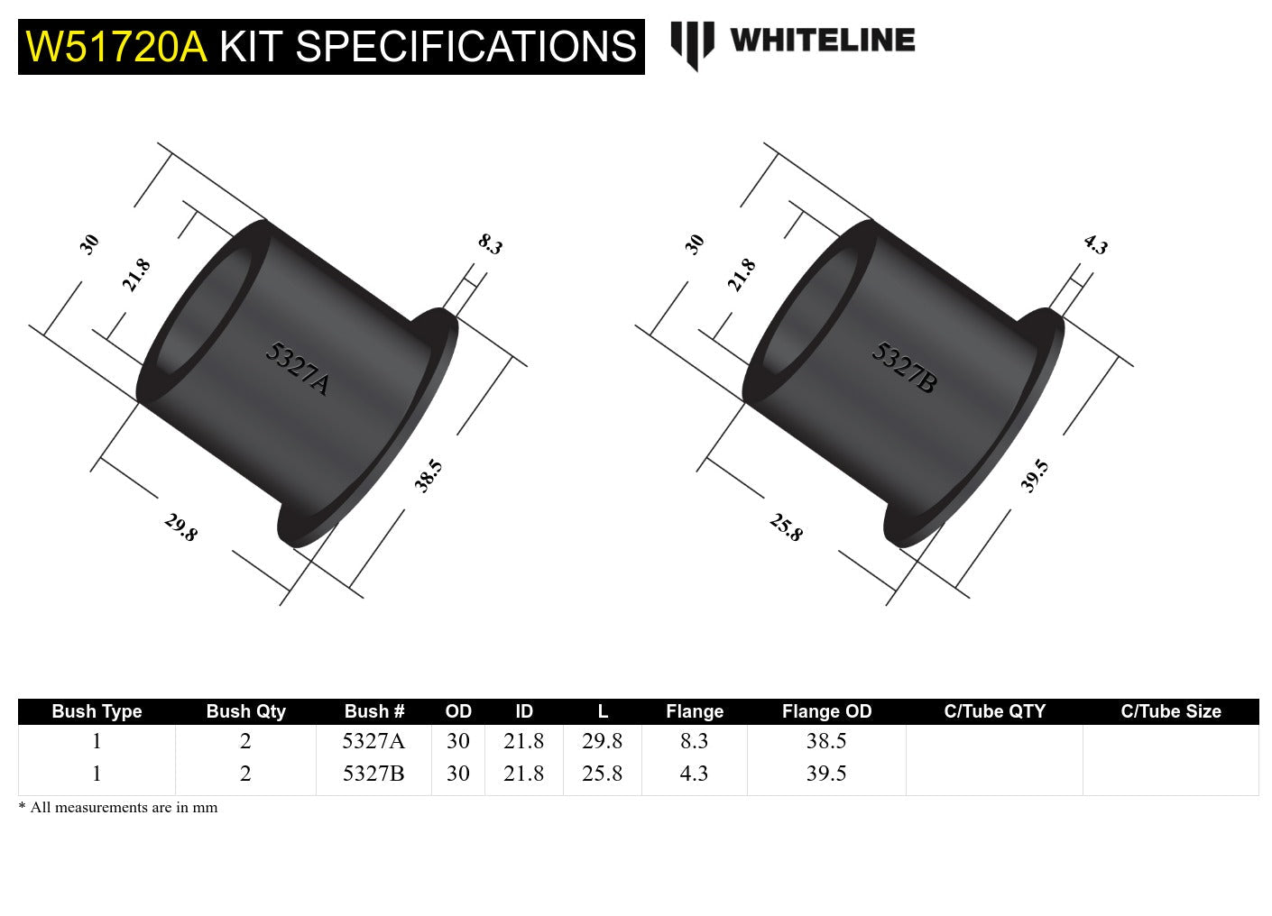 Whiteline Front Control Arm Lower Inner Front Bushing – Improved Stability & Steering