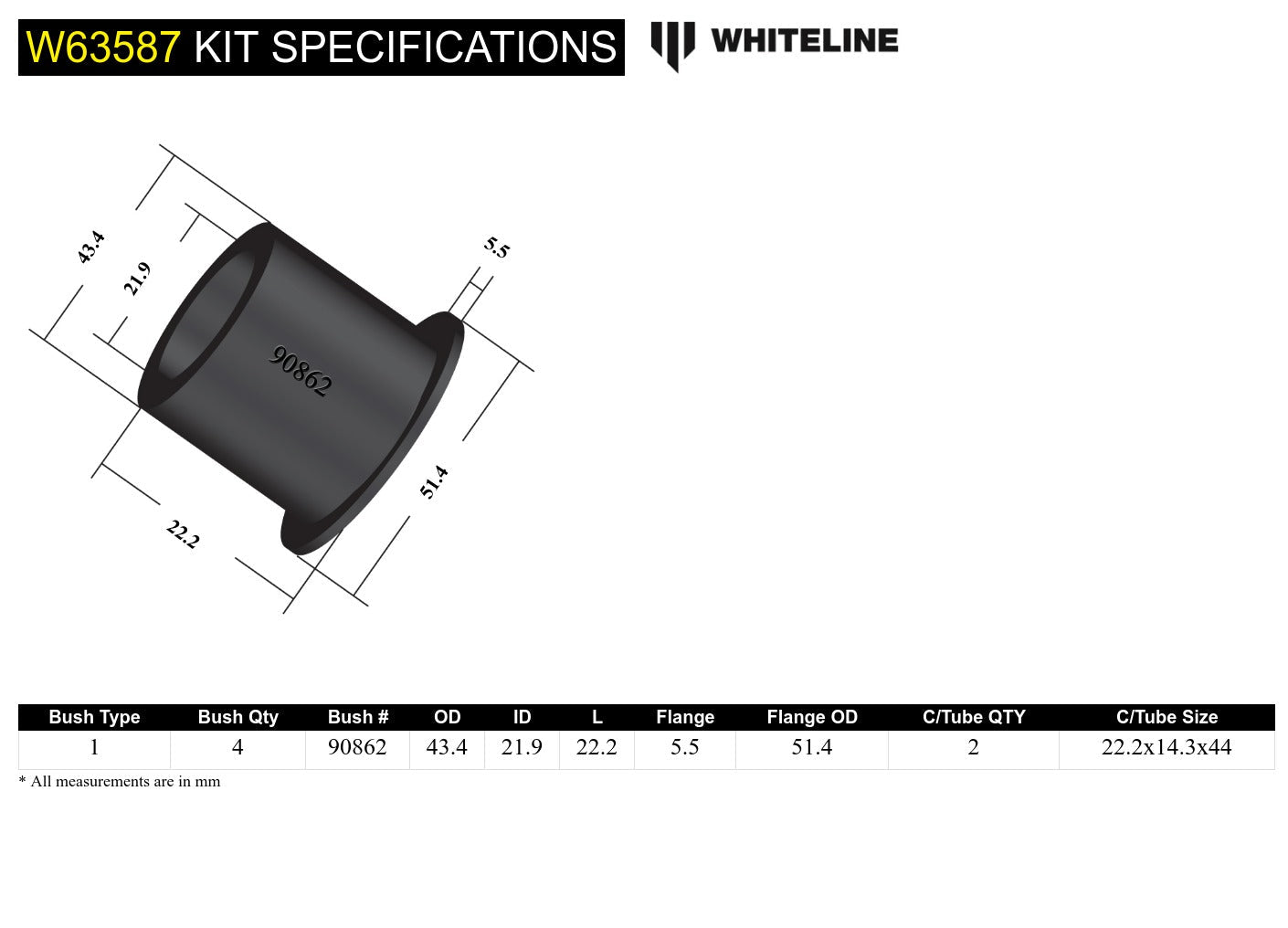 Whiteline Rear Trailing Arm Upper Rear Bushing