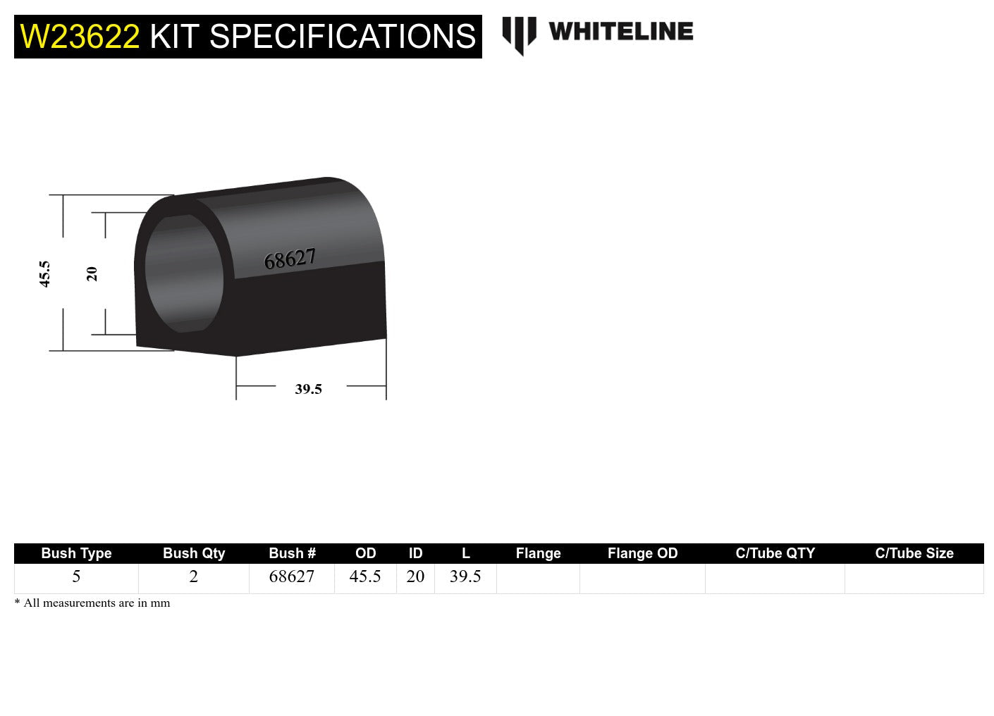 Whiteline Rear Sway Bar Mount Bushing