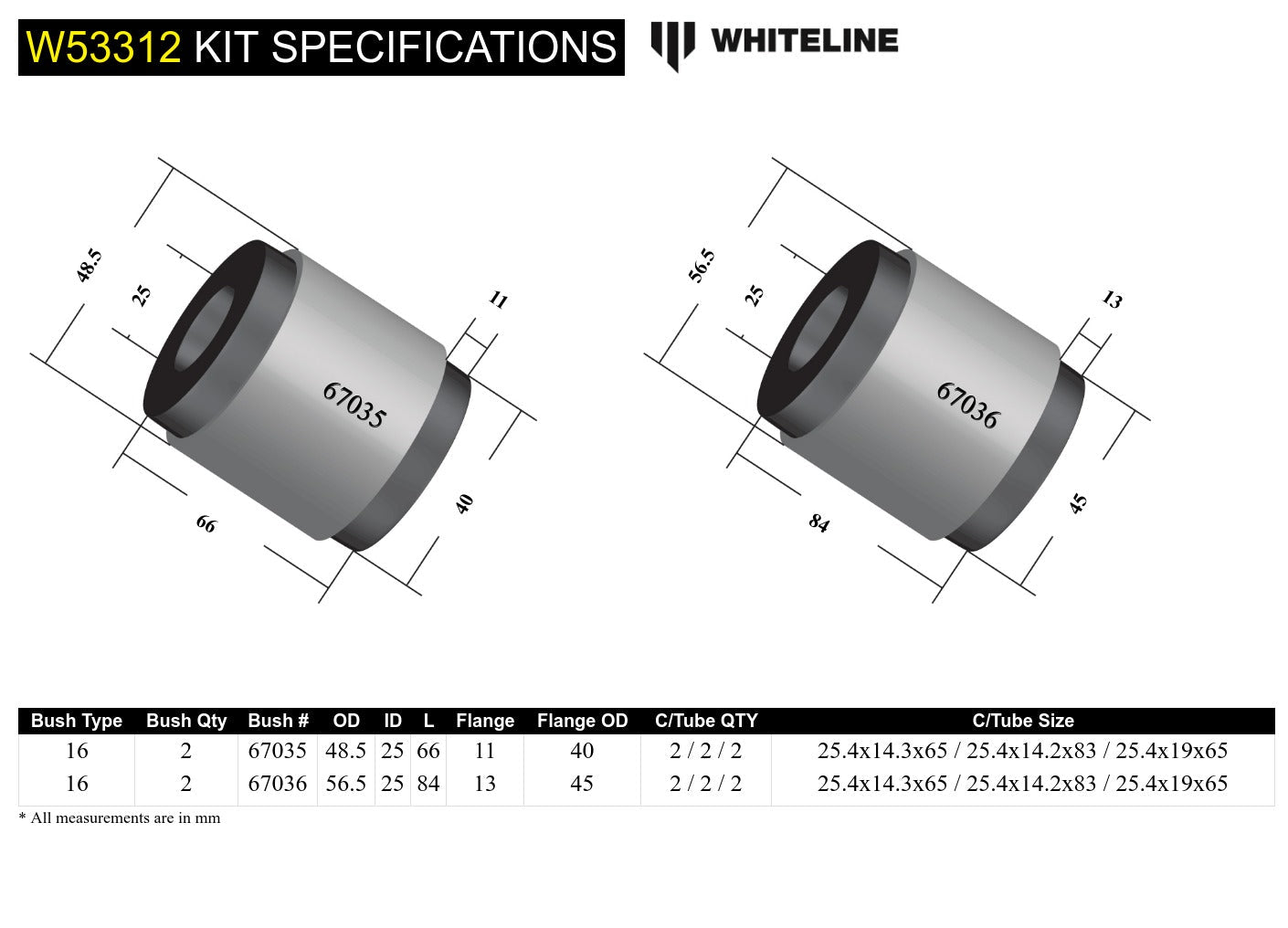 Whiteline Front Control Arm Lower Inner Bushing