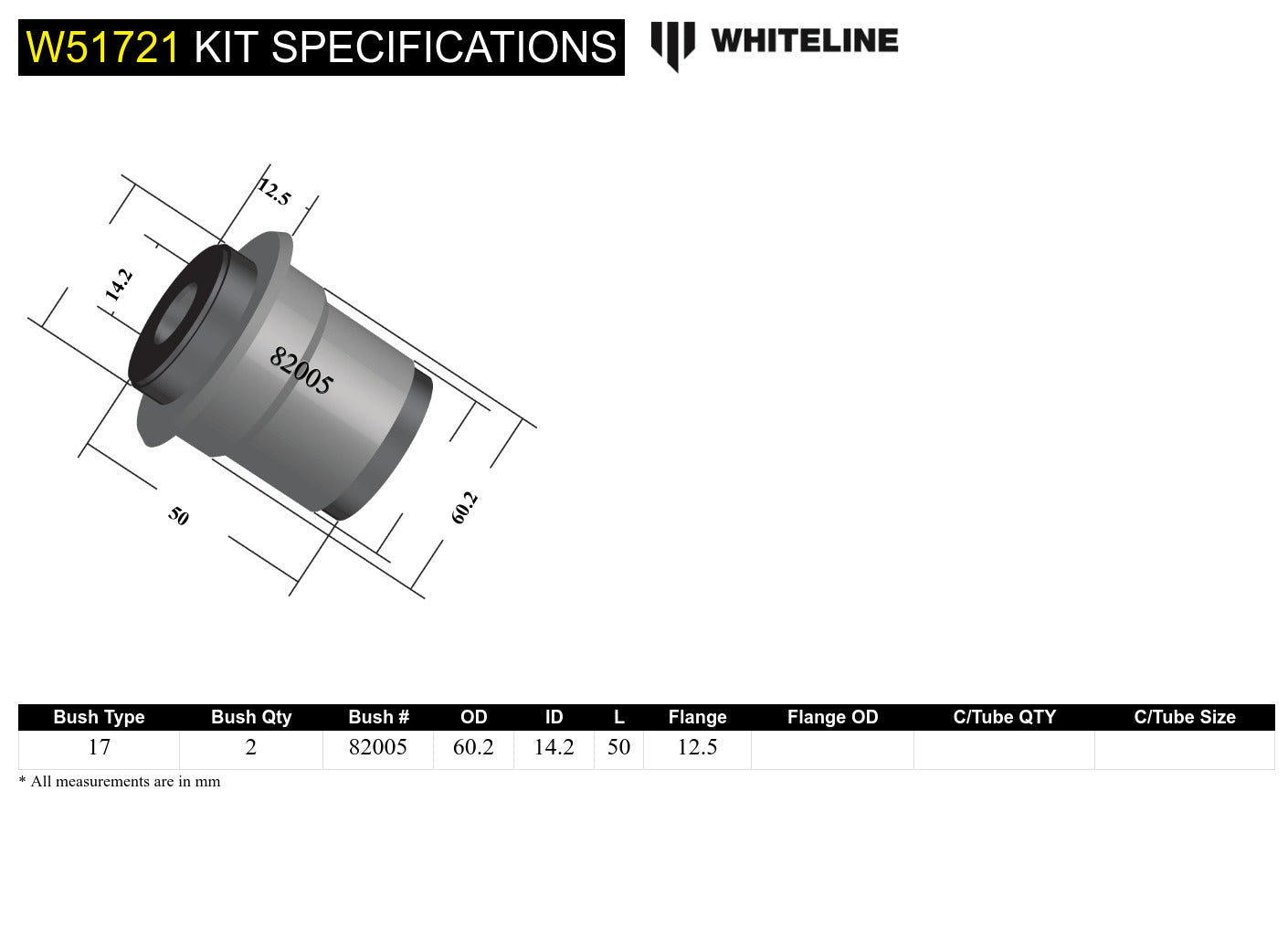 Whiteline Front Control Arm Lower Inner Rear Bushing