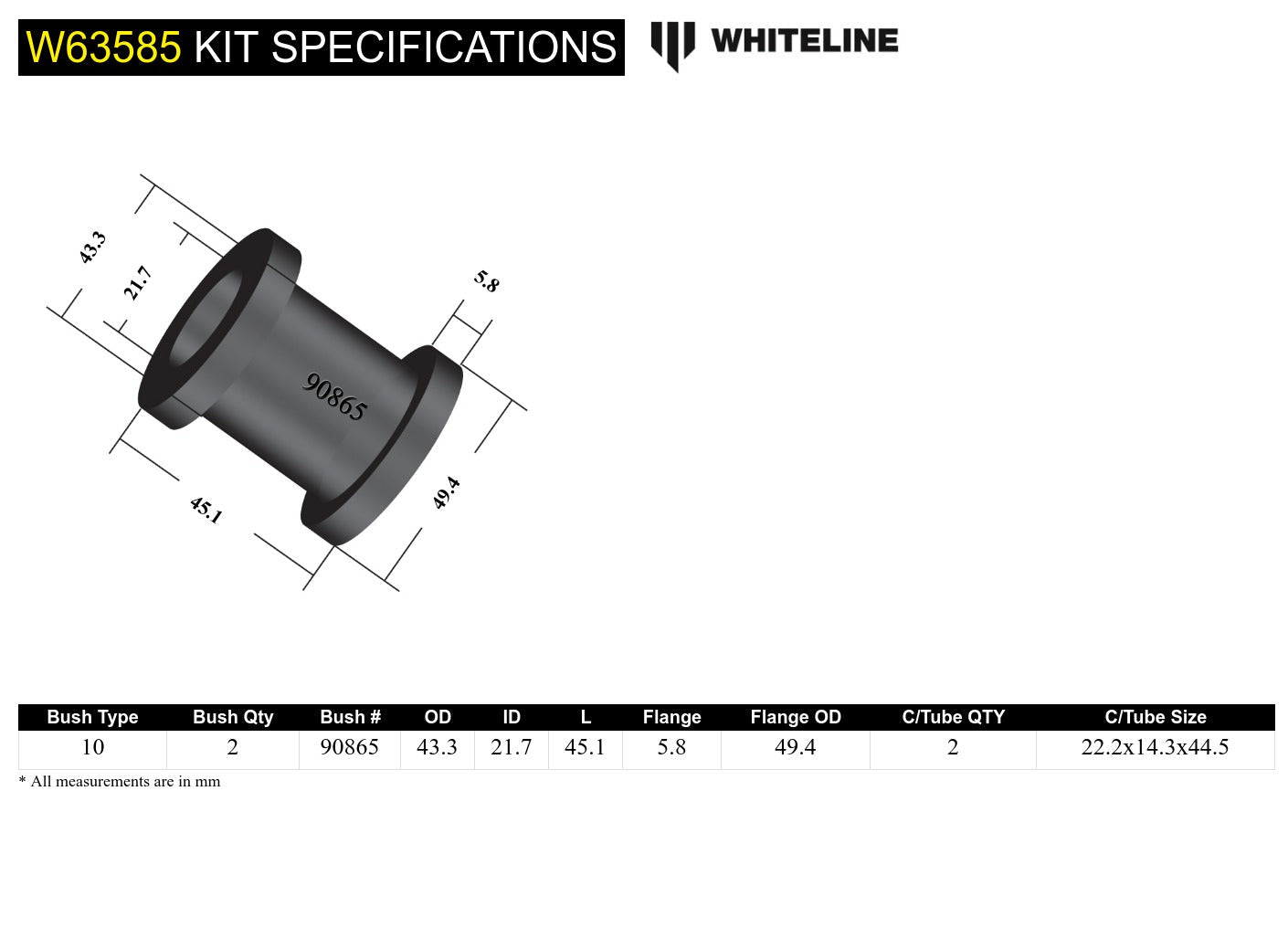 Whiteline Rear Trailing Arm Upper Front Bushing