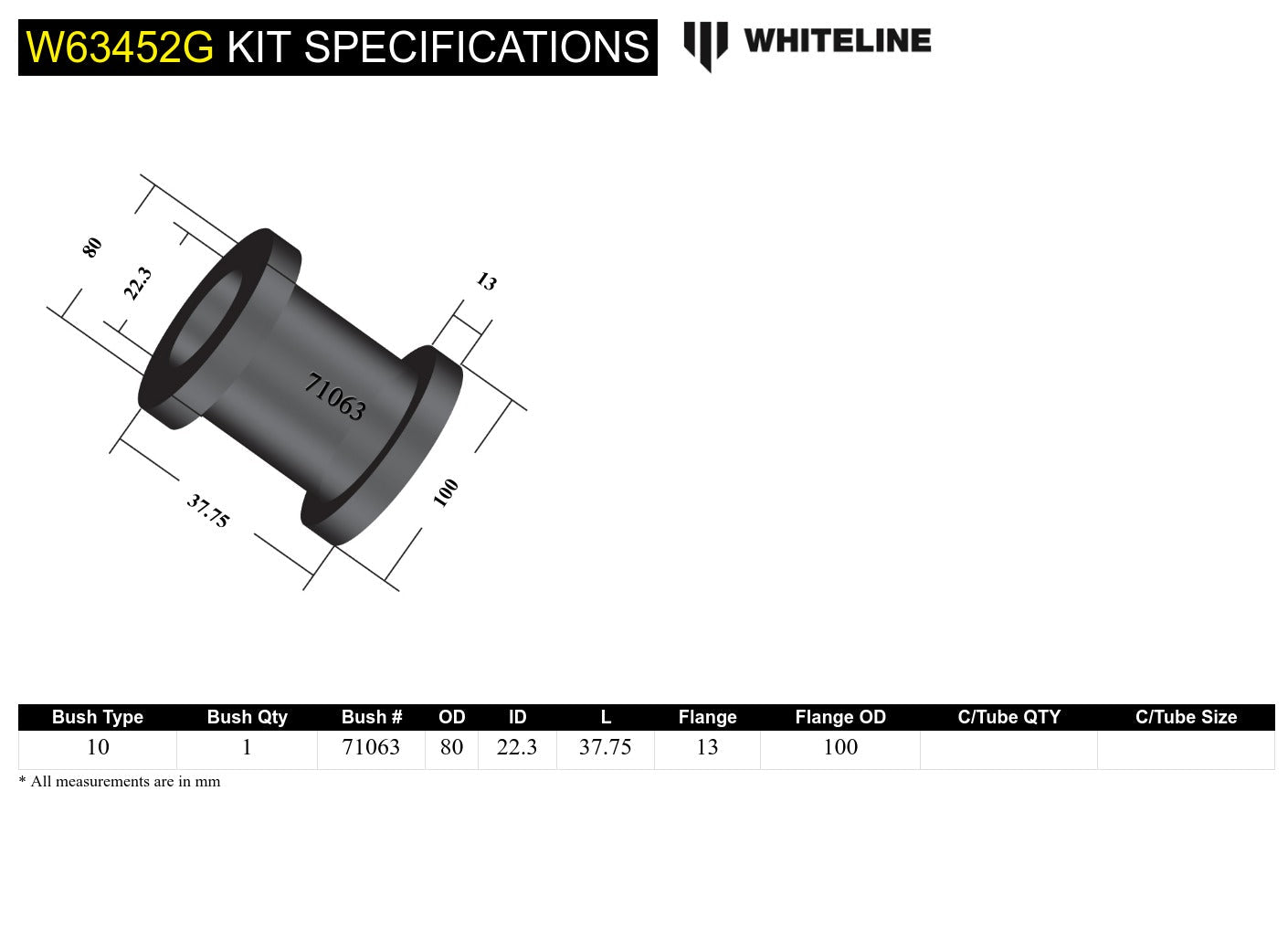 Whiteline Rear Trailing Arm Centre Pivot Bushing