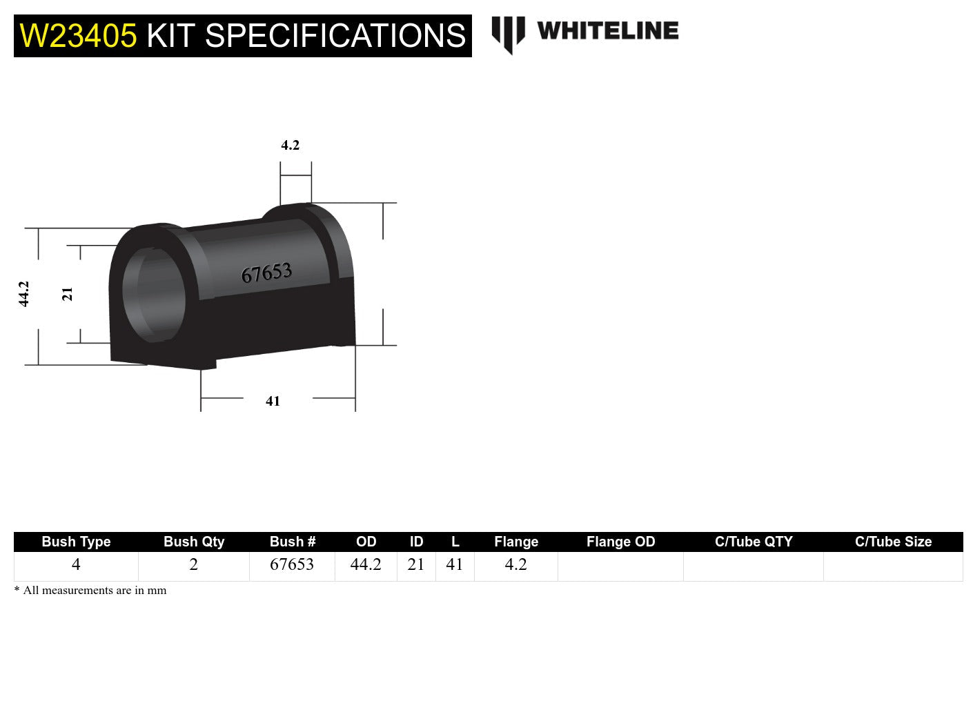 Whiteline Front Sway Bar Mount Bushing - Synthetic Elastomer, Grease Retention Lip