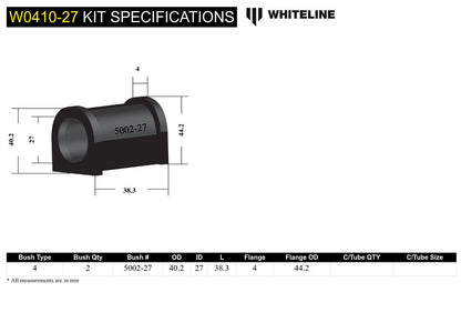 Whiteline Sway Bar Mount Bushing Kit 27mm