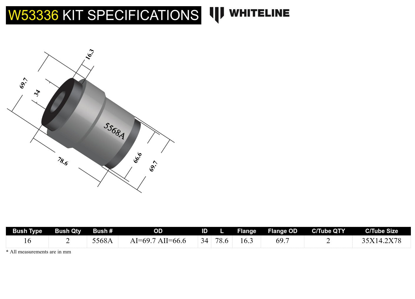 Whiteline Front Control Arm Lower Bushing