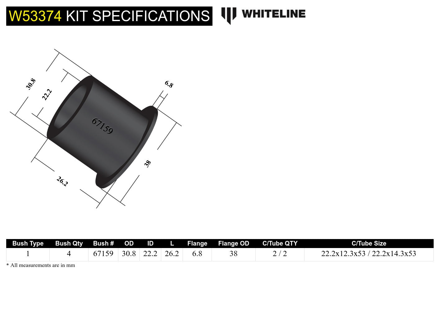 Whiteline Front Control Arm Lower Inner Front Bushing