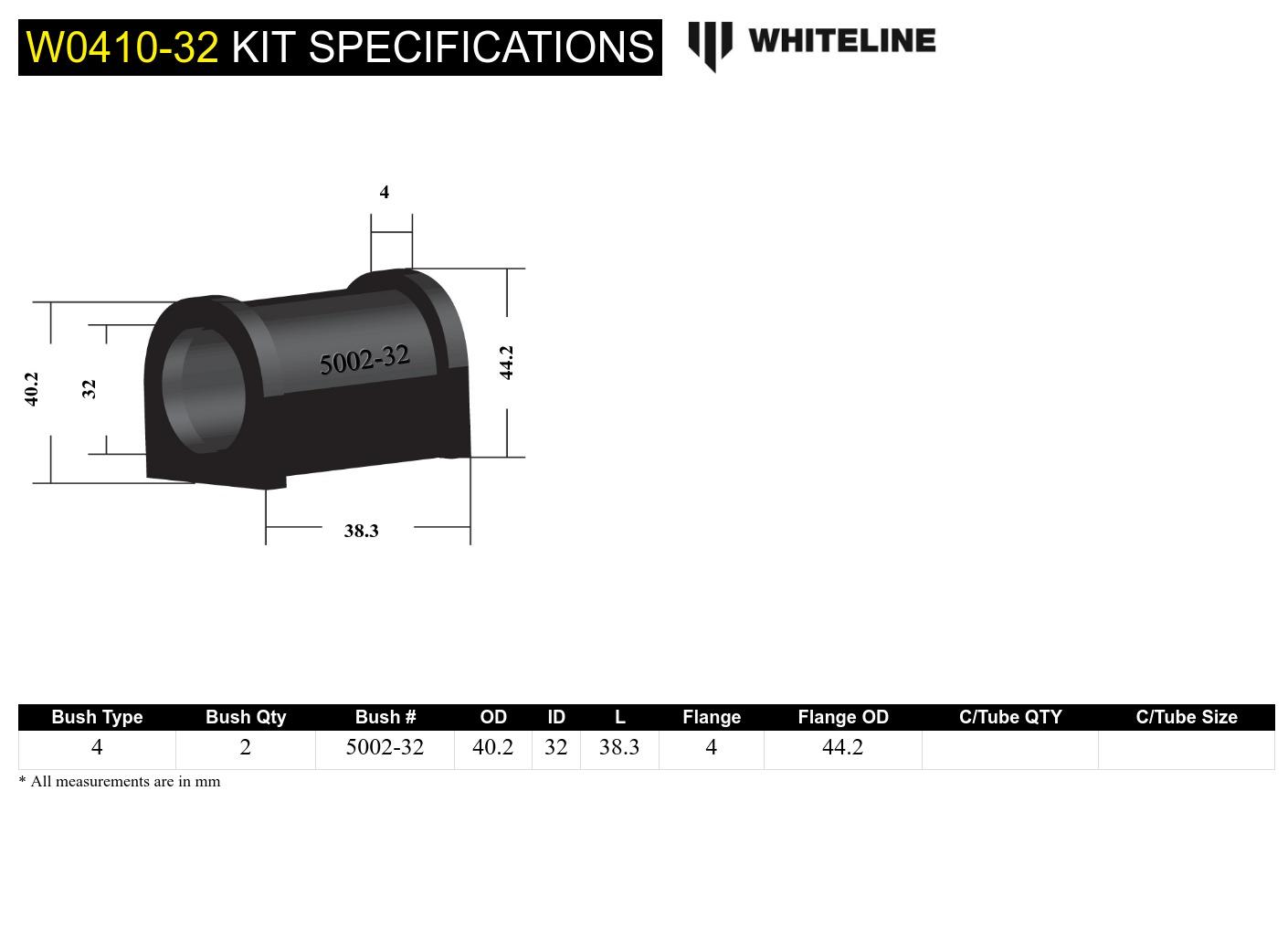 Whiteline Universal Sway Bar Bushing 32mm