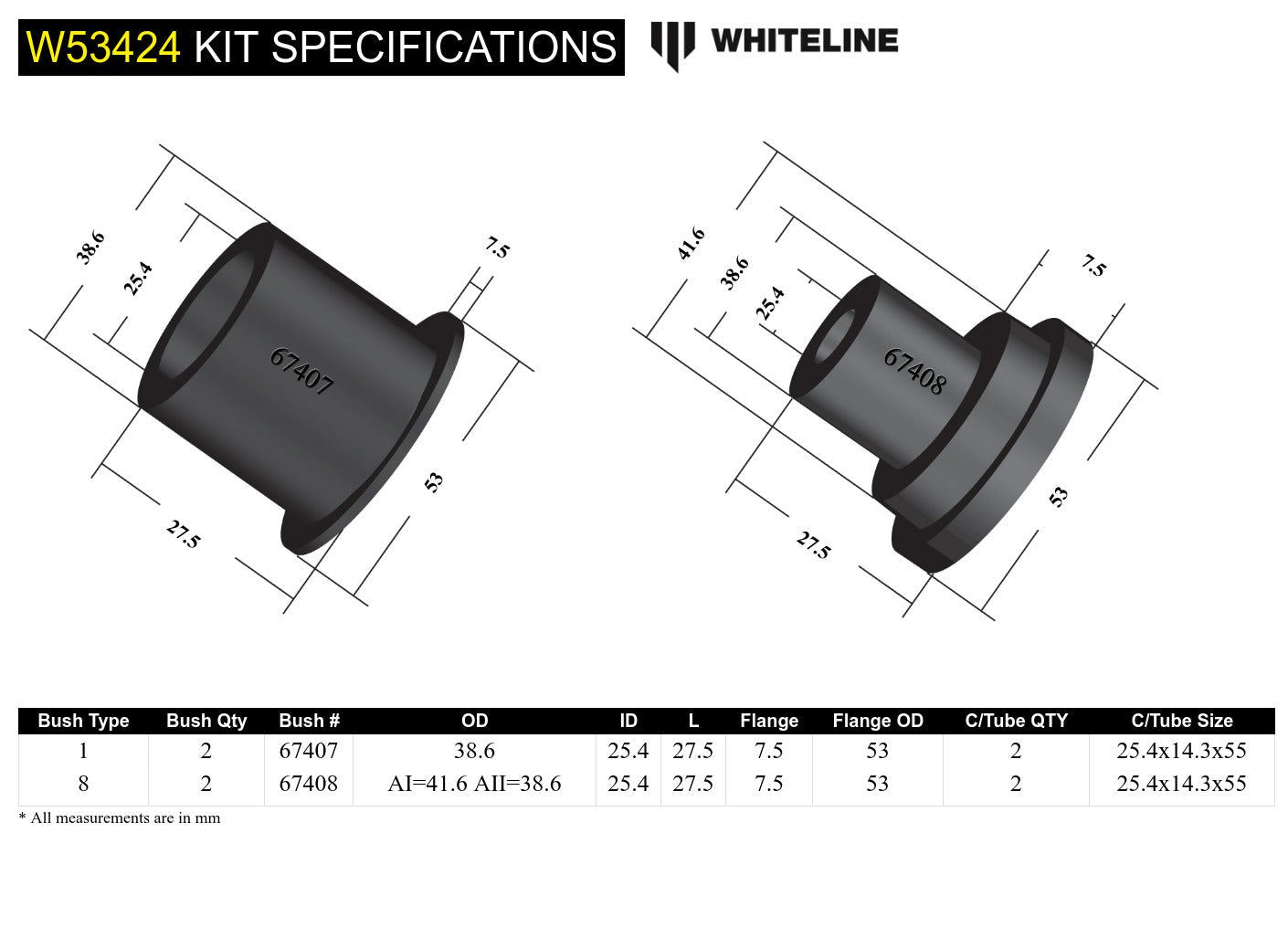 Whiteline Front Control Arm Lower Inner Front Bushing – Enhanced Stability & Steering