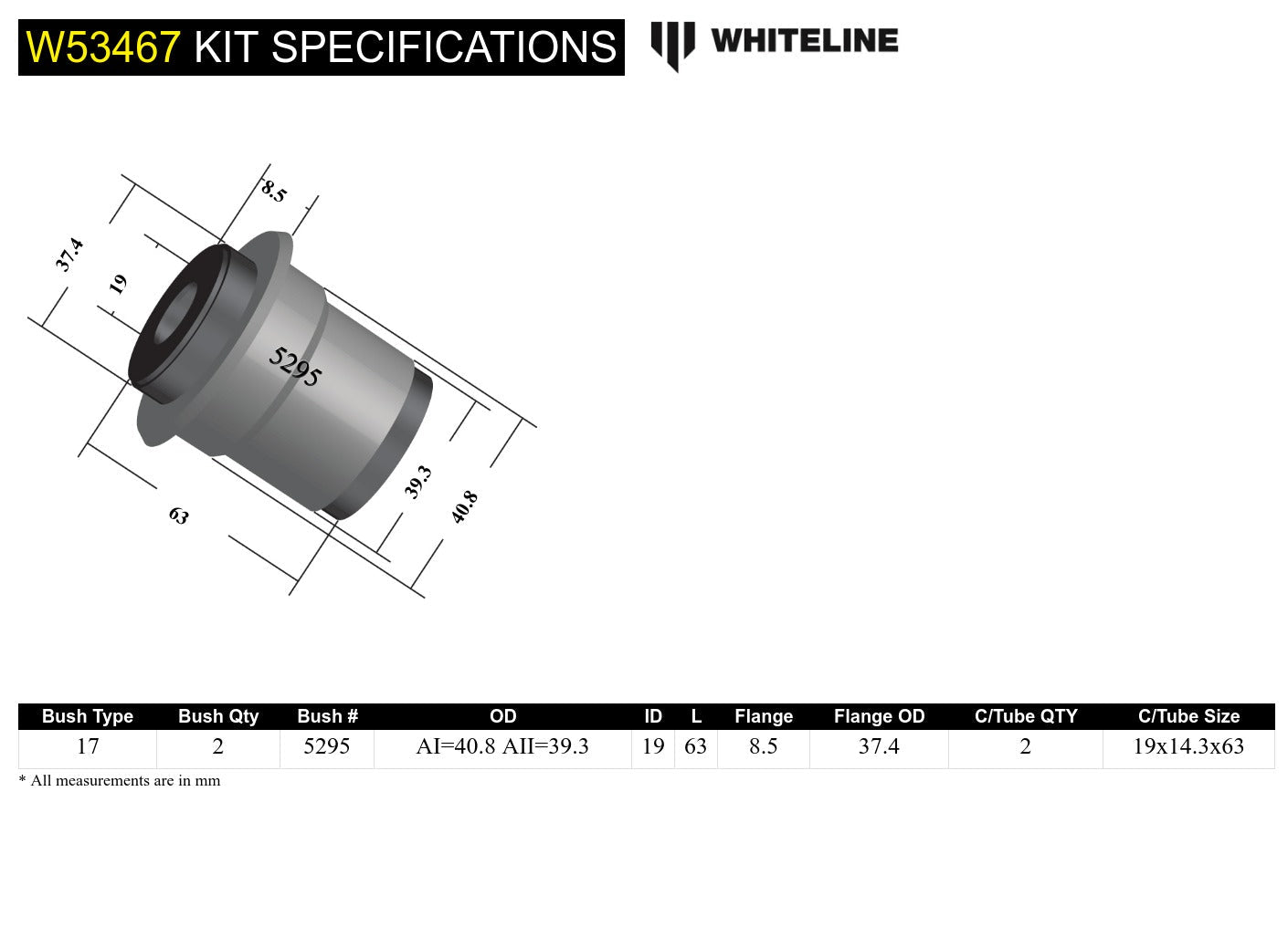 Whiteline Front Control Arm Lower Inner Bushing