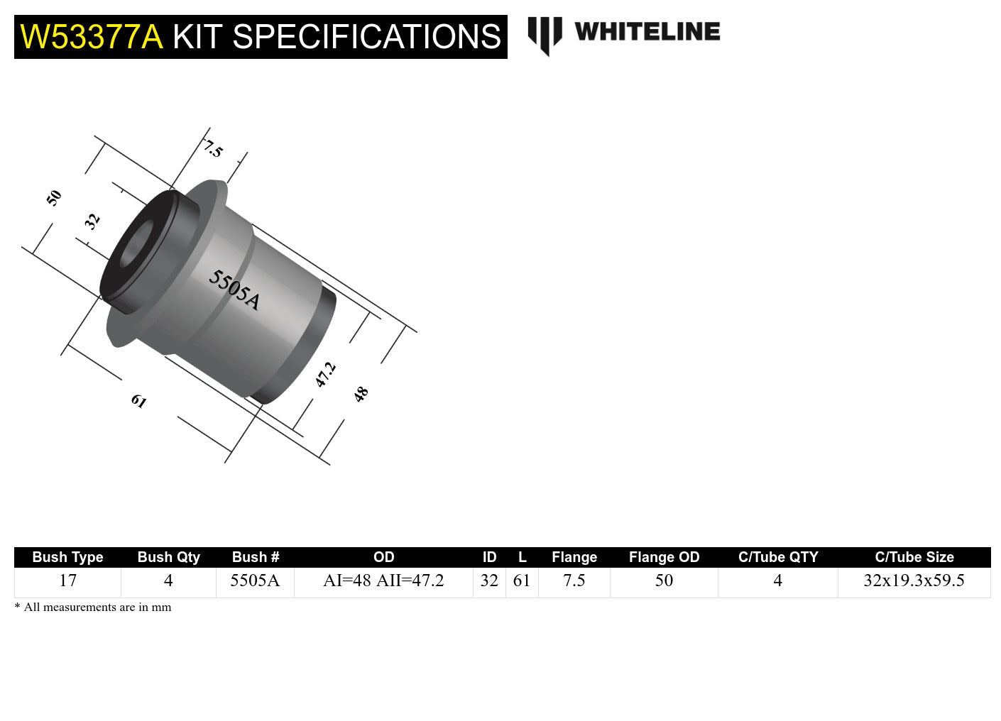 Whiteline Front Control Arm Lower Inner Bushing