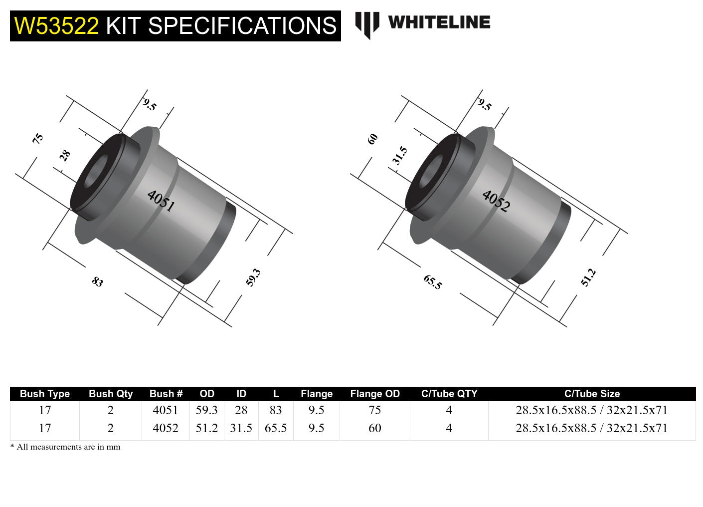 Whiteline Front Control Arm Lower Inner Bushing