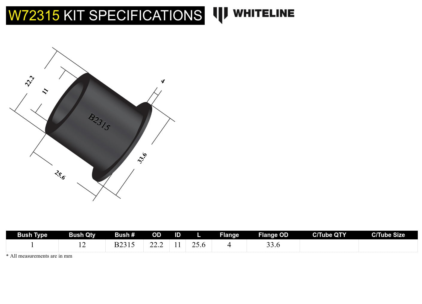 Whiteline Spring Eye & Shackle Bushing Kit - High Load Bearing & Abrasion Resistant