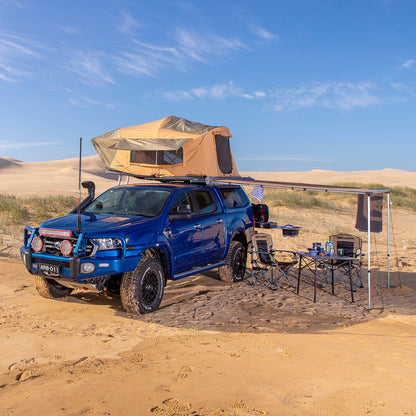 ARB FLINDERS Rooftop Tent 55"x96"x48" Sleeps 2 - Poly/Cotton Canvas Soft Shell Includes Ladder and Mattress