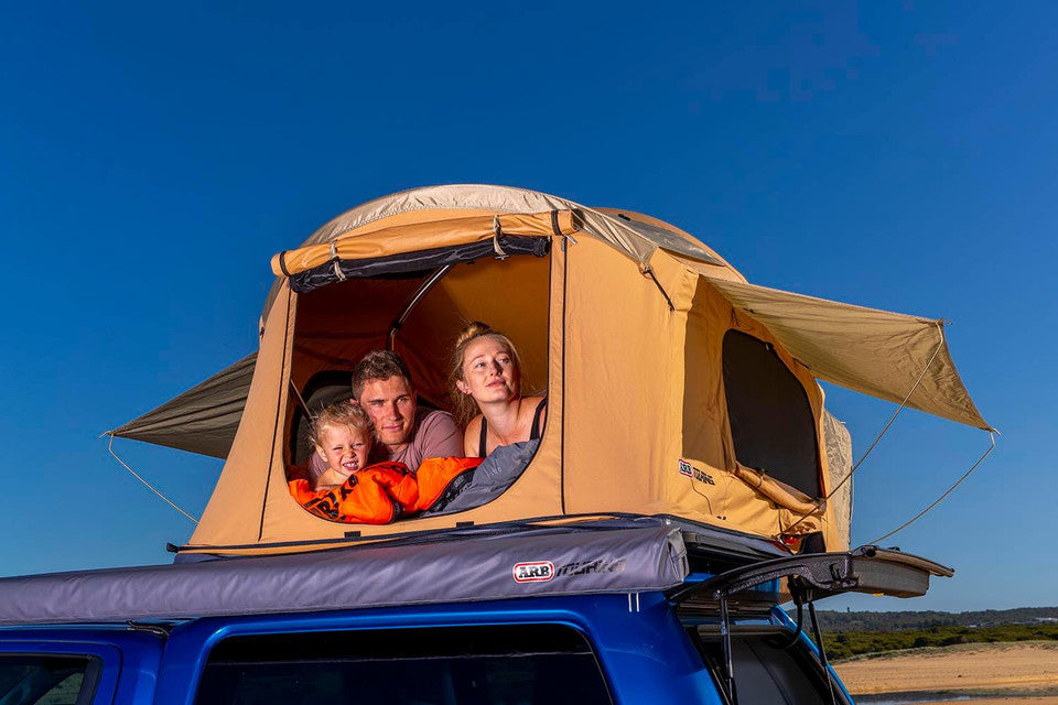 ARB FLINDERS Rooftop Tent 55"x96"x48" Sleeps 2 - Poly/Cotton Canvas Soft Shell Includes Ladder and Mattress