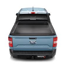 TrailFX Hard Tri-Folding Tonneau Cover - 3 Panels, Lockable, Black Aluminum, Carpeted Underside, Rail Clamp Required